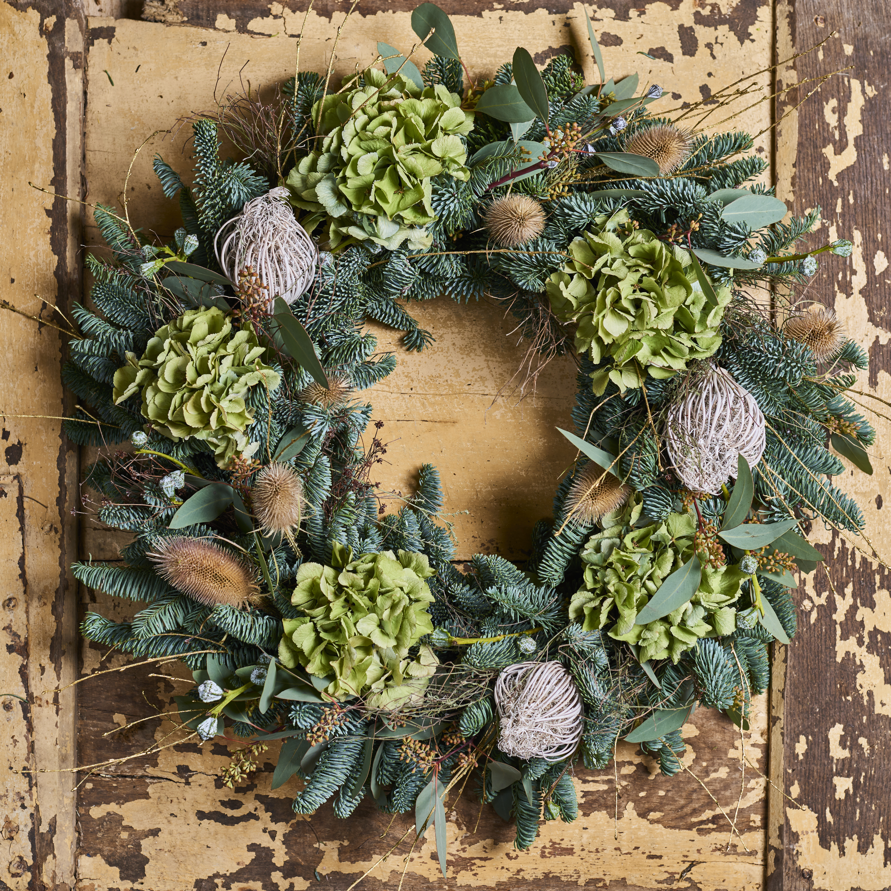 Pine & Hydrangea Christmas Wreath